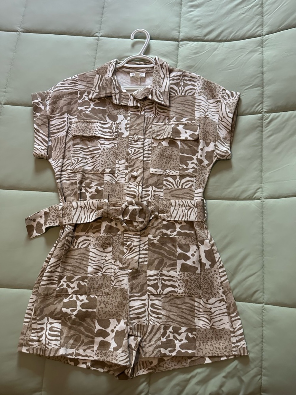 BUCKETLIST Beige and Cream Animal Print Short Jumpsuit